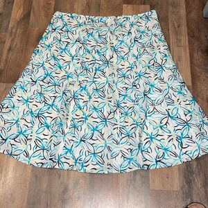 CJ Banks Blue and White A-Line Midi Skirt